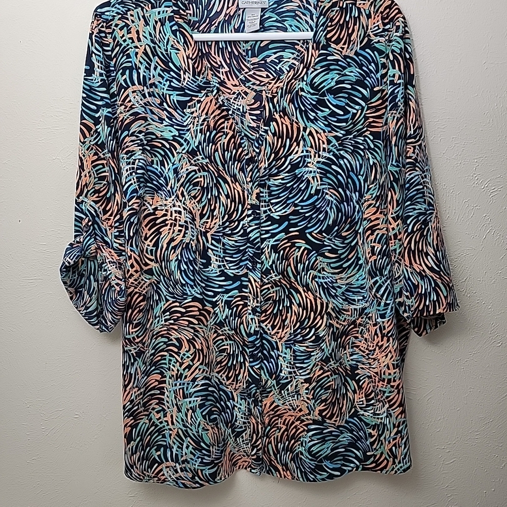 Catherines Abstract Lightweight Button Down Blous… - image 3